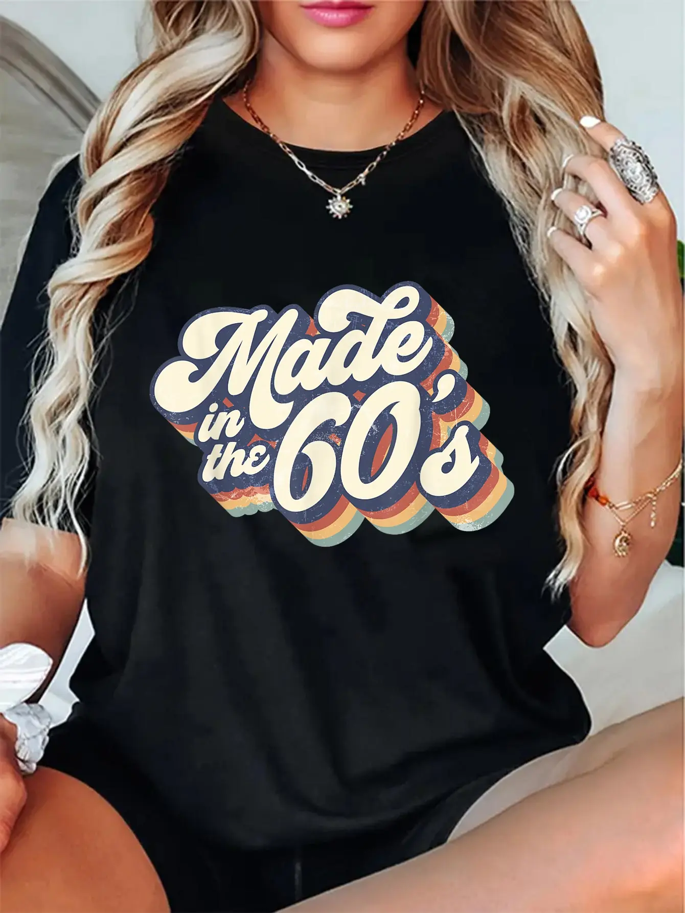 Women's 100% Colored Cotton Short-Sleeve Round Neck Graphic Tshirt - 1960s Retro Streetwear, Custom Style, Machine Washable Casual Everyday Top, Custom Print Gift