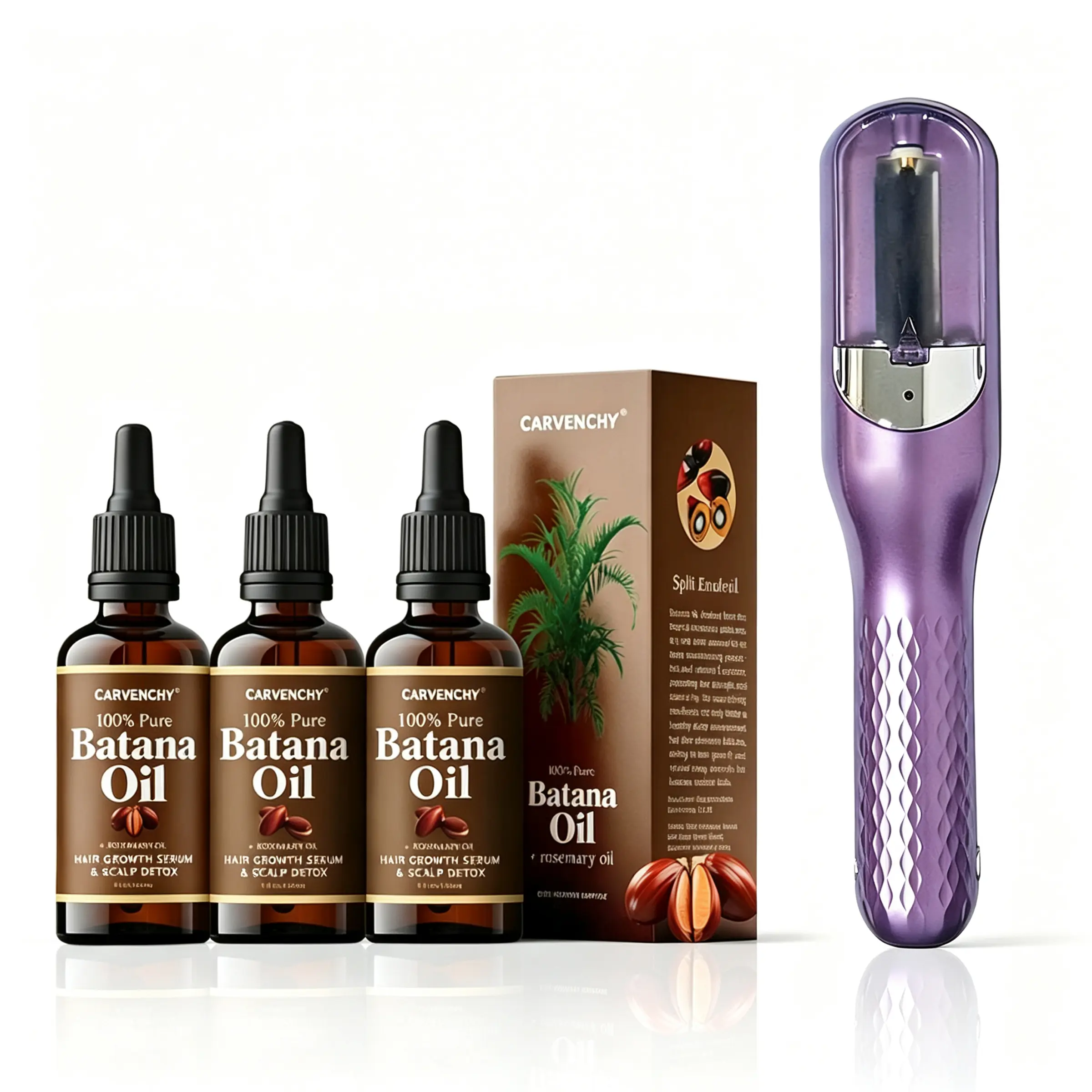 Split Ender Trimmer & Batana Oil Hair Care Set - Cordless Split End Remover with Scalp Nourishing Treatment for Dry, Damaged, Brittle Hair