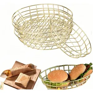 6 PCs Bread Basket for Serving,Small Wire Basket,Gold Wire Basket,Dinner Roll Baskets,Fast Food Baskets for Burgers,Sandwiches,Fries,Fruit,(9.5 x 6.2 x 2.2