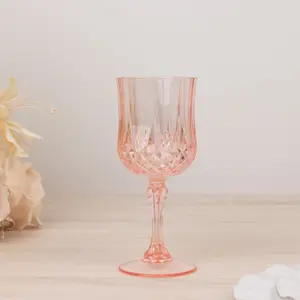6-Pack Plastic Crystal Cut Wine Glasses 8oz, Transparent Blush - Shatterproof Cocktail Goblets