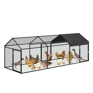 Heavy Duty Metal Chicken Coop for Yard – 120" x 40" x 40" Walk-In Poultry Cage with Waterproof & UV-Resistant Cover, 3 Lockable Doors, Large Hen House for Rabbits, Ducks, Geese, Black Heavy Duty Metal Chicken Coop for Yard