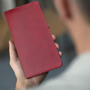Men’s Red Card Holder Wallet – Pure Leather Bifold Wallet with 12 Card Slots & Multi-Pocket Design