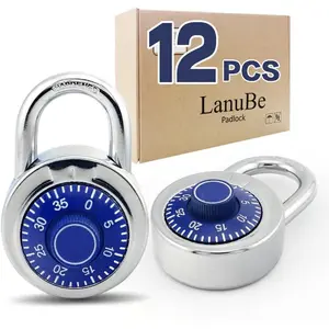 Standard Dial Combination Lock, 2 inches. Wide, with Different Combinations, Blue Turnplate, Pack of 12; Lock for School, Employee, Gym Sports Locker, Case, Toolbox