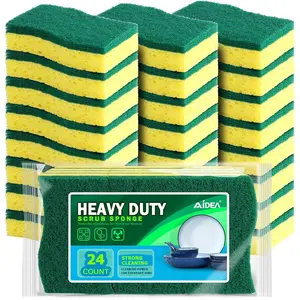 Sponges Kitchen, Heavy Duty Scrub Sponges-24Count, Sponges for Dishes, Cellulose Dish Sponge, Cleans Fast Without Scratching, Cleaning Sponges for Non-Coated Cookware, Dishes, Pots, Pans