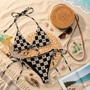 Punchy Western Checkered Bikini Set , Black & Tan Cowgirl Swimwear, Retro Y’allternative Swimsuit, Rodeo Summer Bikini, Southwestern Set