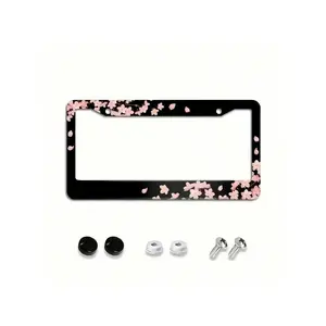 1 PC  Pink Cherry Blossom License Plate Frame, Universal Vehicle Tag Holder With Screw Cover, Conforms To U.S. Standards