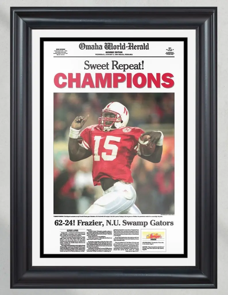 1995 Nebraska Cornhuskers NCAA College Football National Champions Poster No Frame Front Page Newspaper Print