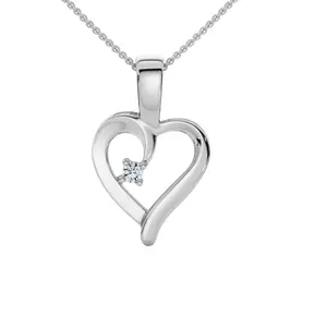 Heart Shape Solitaire Diamond Pendant Necklace in 14k White Yellow or Rose Gold