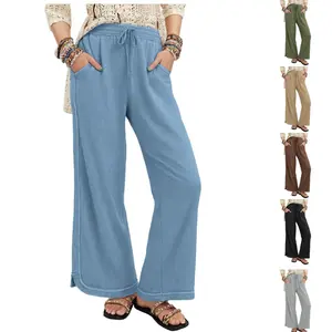 Naeduo Women's Casual Wide Leg Sweatpants High Waist Baggy Pants Drawstring Athletic Palazzo Pants with Pockets Minimalist All Seasons Bottoms Thermal Basic Soft Fit Maxi Womenswear Wideleg