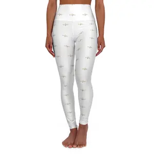 AU|RU-High-Waisted White Yoga Leggings with Gold Script Accent — 'breathe' All-Over Print