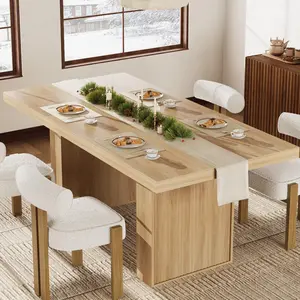 Garvee 70.8" Dining Table for 6 8 10, Modern Dining Room Table with Storage, Wood Kitchen Table with Fluted Legs, Dinner Tables for Kitchen Dining Room,Natural Wood