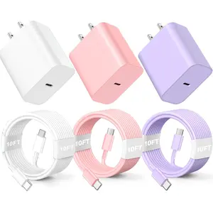 Compatible with iPhone16/15 Charger Fast Charging, 3 Pack 20W USB C Colorful Wall Charger Block with 10ft USB-C to C Cable Compatible with iPhone 16 15 Pro/Plus/Pro Max,Pad Pro 12.9/11 inch,Pad Air 5th Smartphone Cellphone
