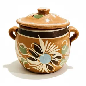 Mexican Terra Cota Pot with Lid Olla Mexicana de Barro Artesanal con Tapa