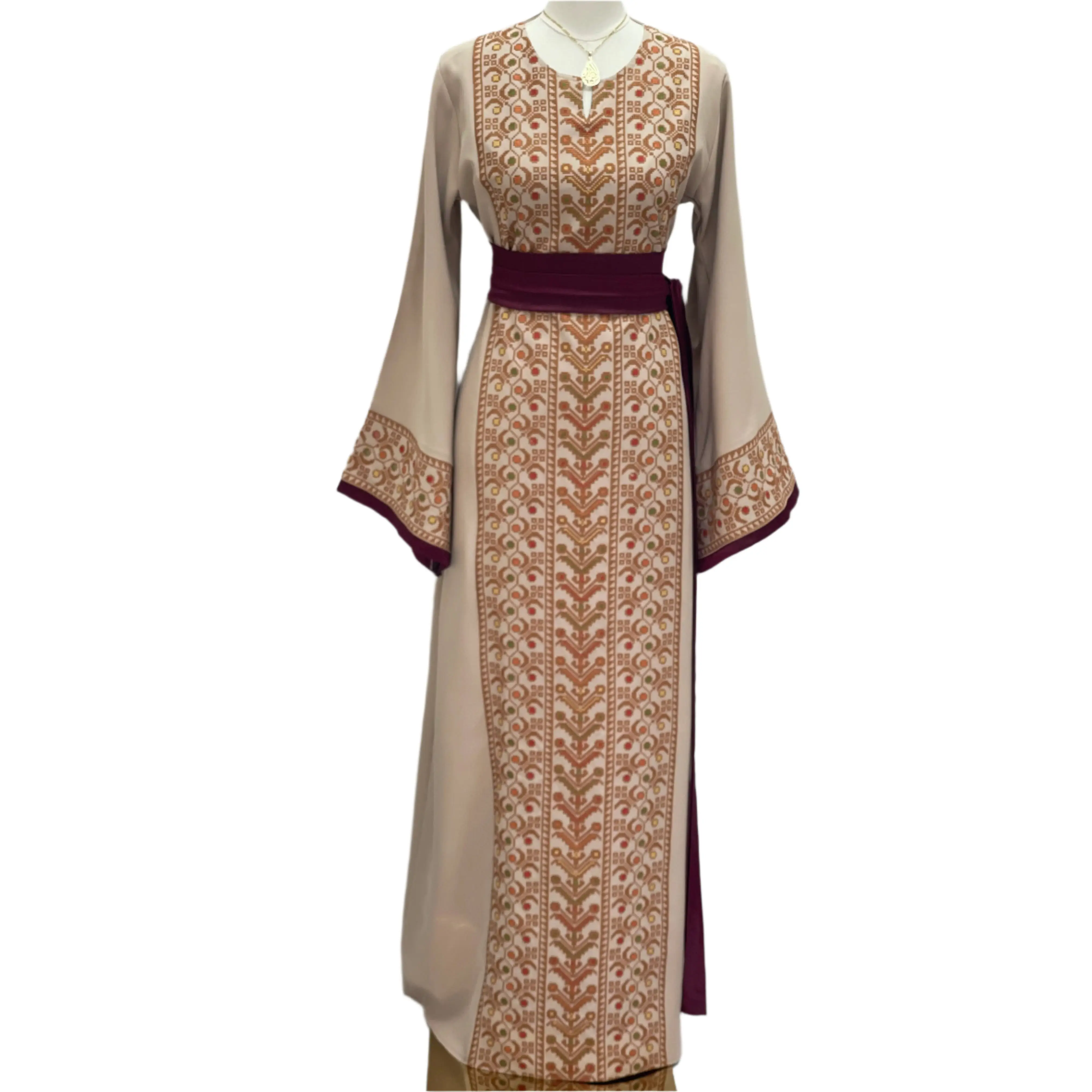 Samah Embroiderd Thobe With Belt Palestinian Traditional Design