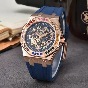New Fashion Rainbow Diamond Fully Automatic Mechanical Men's Watch Silicone Strap Waterproof Watch