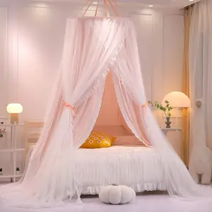 Layer Round Dome Bed for Girls Adults,Children Dreamy Net,Cute Bedroom Decoration Play Tent Reading Nook Canopies(Dome-Pink/White)