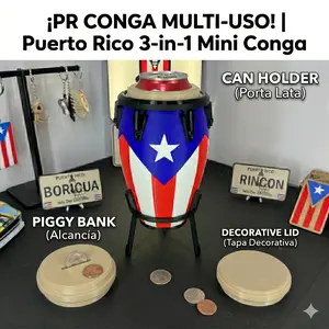 Puerto Rico Themed Conga-Style 3 in 1 Drink Can Holder, piggy bank and Decorative Kitchenware Drink Coolie for Beverage Storage