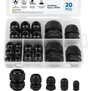 20/52PCS IP68 Waterproof Cable Gland Kit - Heavy-Duty Nylon NPT Adjustable Cable Connectors (1/4” 3/8” 1/2” 3/4” 1”) - Perfect for Waterproof Junction Boxes, Electrical Panels, and Outdoor Wiring Projects