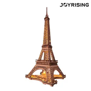 JOY RISING Night of the Eiffel Tower 3D Wooden Puzzle for Teens Adult Miniature Views of Famous Buildings Toys Decoration