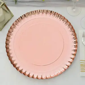 10-Pack Paper Round Charger Plates 13" Rose Gold with Scalloped Rims - 1100GSM Heavy Duty Disposable Serving Trays for Upscale Dinners & Celebrations