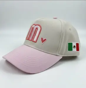 Pink Mexico Baseball Hat with Heart & Flag Embroidery for Stylish Outfits - Gorra para Mexicanas