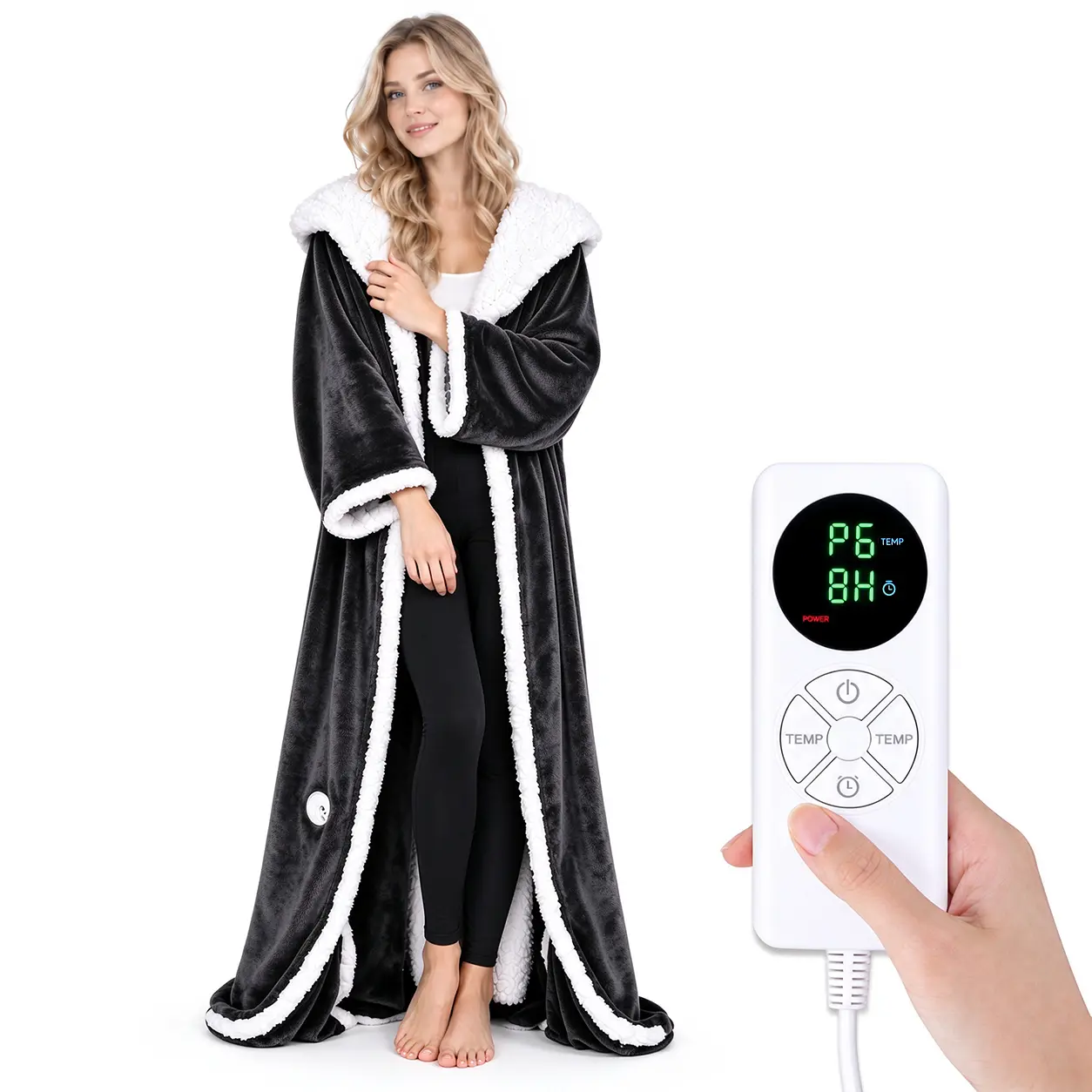 KINGTE Wearable Heated Blanket with Sleeves, Portable Electric Throw with Foot Pocket (50" x 70" + 14"), 6 Heat Settings, 8 Timer Modes, Up to 149°F, TÜV Rheinland Certified, Machine Washable, Cozy Gift for Mom, Dad & Parents