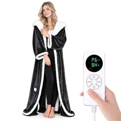 KINGTE Wearable Heated Blanket with Sleeves, Portable Electric Throw with Foot Pocket (50" x 70" + 14"), 6 Heat Settings, 8 Timer Modes, Up to 149°F, TÜV Rheinland Certified, Machine Washable, Cozy Gift for Mom, Dad & Parents