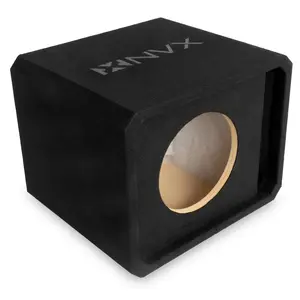 NE101P Single 10" Slot Ported 3/4" MDF Black Carpeted Subwoofer Enclosure – 1.5 Cu. Ft. with Polyfil and NVX Logo