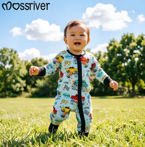 Mossriver Baby Boy Bamboo Pajamas - Racing Car Print Short Sleeve Romper, 2 Piece Lounge Set for Summer