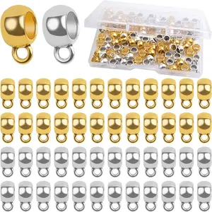 100pcs Tibetan Bail Tube Beads Alloy Column Rondelle Spacer Beads Bail Beads Hanger Dangle Connectors with a Box for European Charm Bracelet Jewelry Making Supplies, 2 Colors