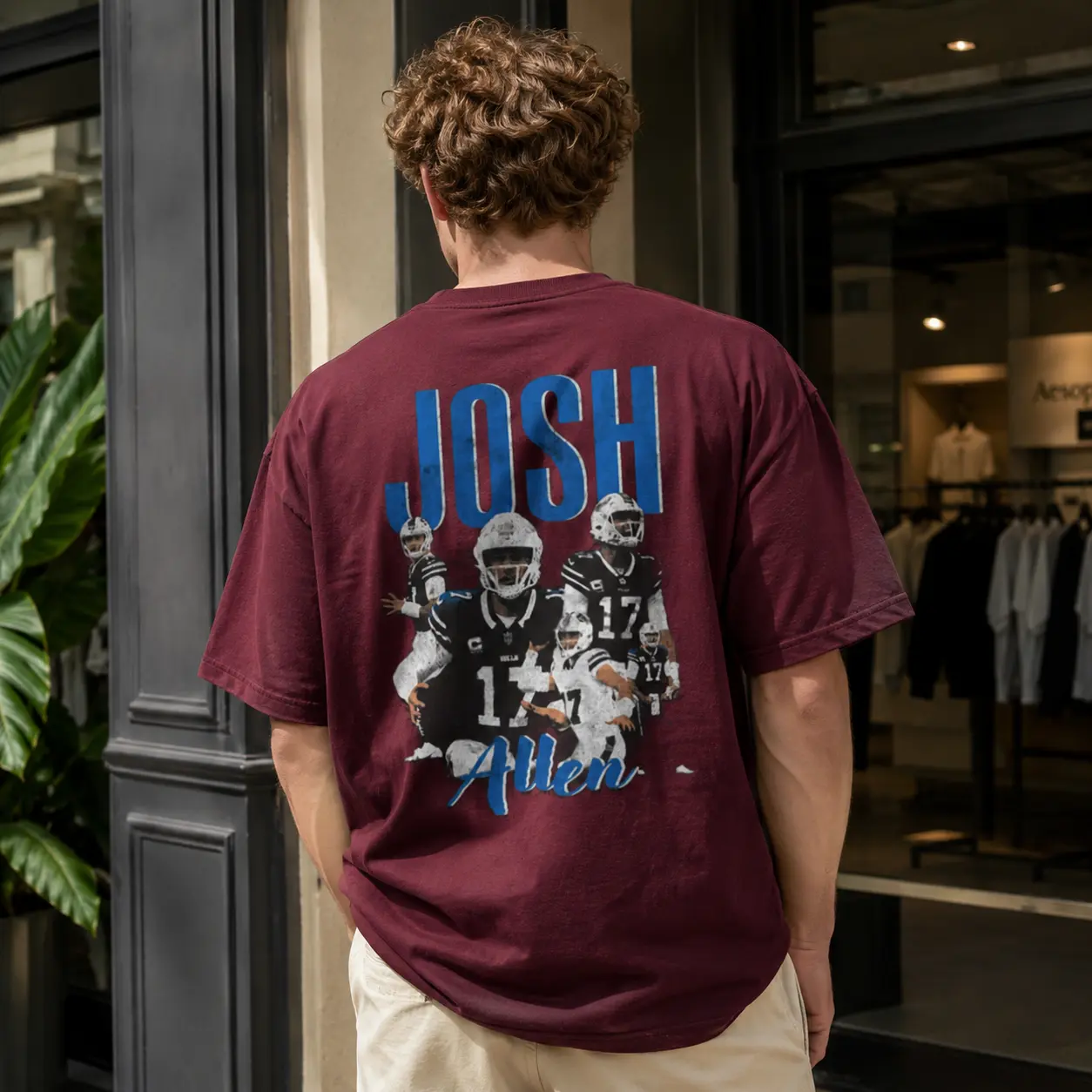 Josh Allen Buffalo Bills Back Print T-Shirt, Retro Quarterback Graphic Tee, Vintage Football Streetwear Shirt, Game Day Gift for NFL Fans and Sports Lovers