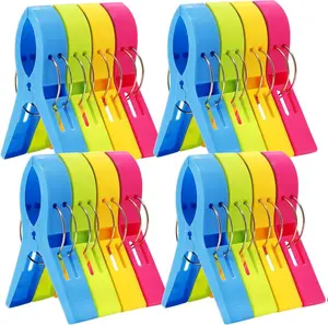 Beach Chair Towel Clips - 16 Pack, Large Plastic Clips for Secure Grip, Durable PP Plastic & Zinc Galvanized Steel Hinges, Bright Colors for Pool, Cruise, & Vacation Use
