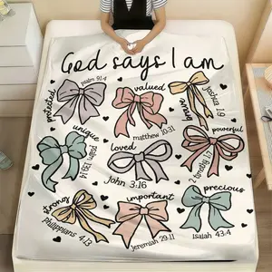 God Says I Am Loved Christian Blanket , Bow Bible Verse Blanket for Boy or Girl, Faith-Based Sunday Throw , Inspiring Gift for Little