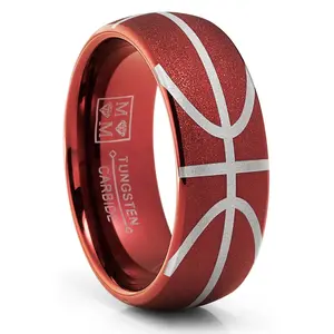Men's Basketball Ring Band Tungsten Carbide Ball Sports Comfort-Fit 8MM