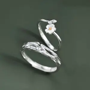 Jasmine couple rings, a pair of adjustable opening couple rings