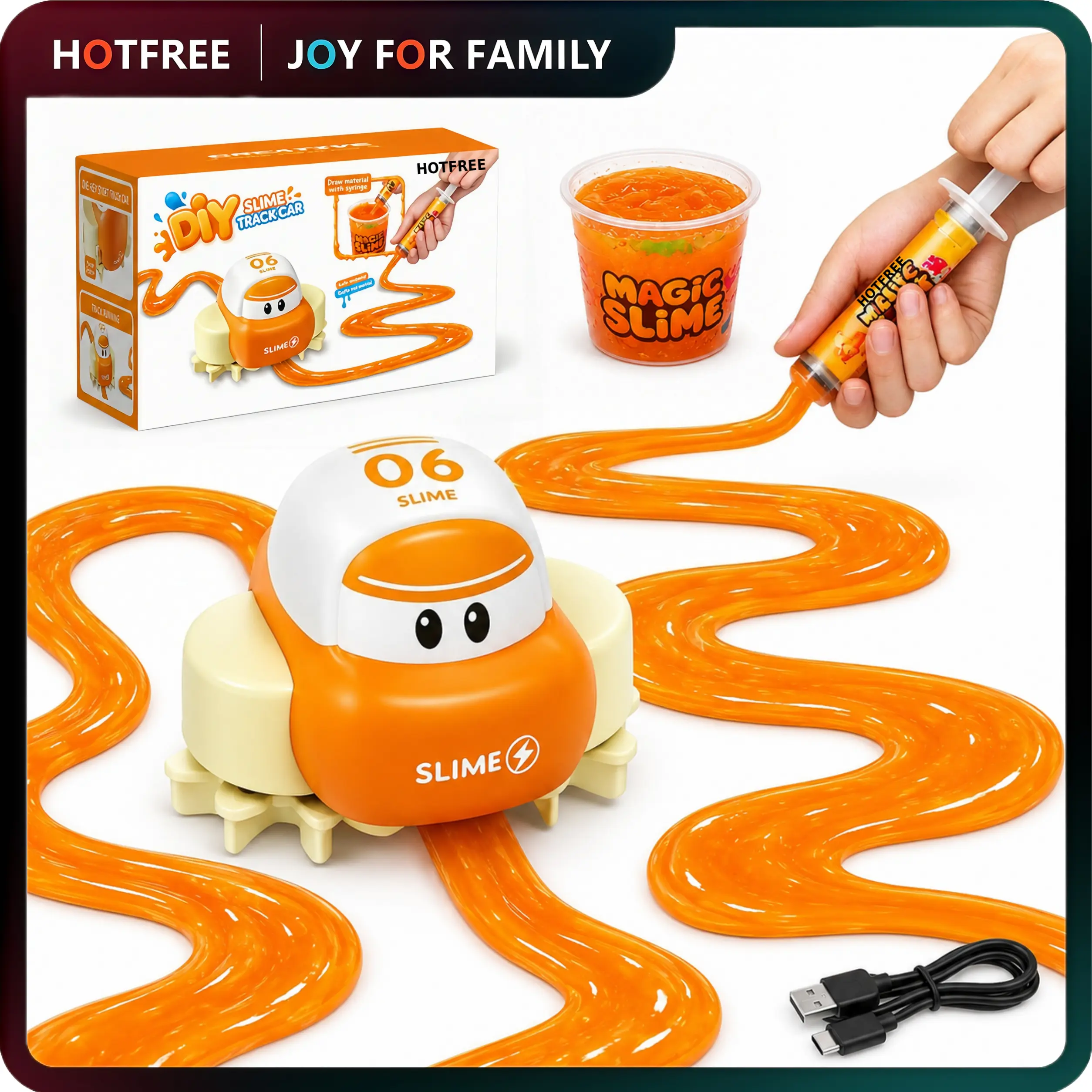 Hotfree Slime Race Track Builder, DIY Slime Track Following Motorized Rechargeable Car, Auto Follow Custom Slime Route Line, STEM Educational Sensory Toy, Non-Toxic Slime Making Kit with Syringe, Birthday Christmas Gift for Kids Boys Girls Ages 3+