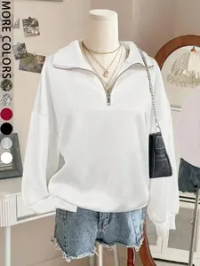 Women's Loose-Fit Zip-Up Pullover Sweater, Sweatshirts, Back-To-School Graduation Teacher Casual Wear, Daily Fashion Autumn Clothing