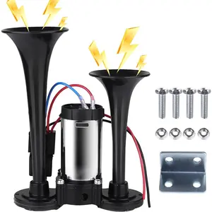 12V 600DB Air Horn Dual Trumpets, Super Loud Truck Train Horns Kit with Air Compressor for Any 12V SUV Motorcycle Trucks Pickup Lorries Trains Cars Boats