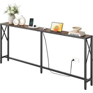 70 in Skinny Sofa Table Behind Couch, Console Table with Oulets & USB Ports for Hallway, Entryway,Living Room, Bedroom, Rustic Brown