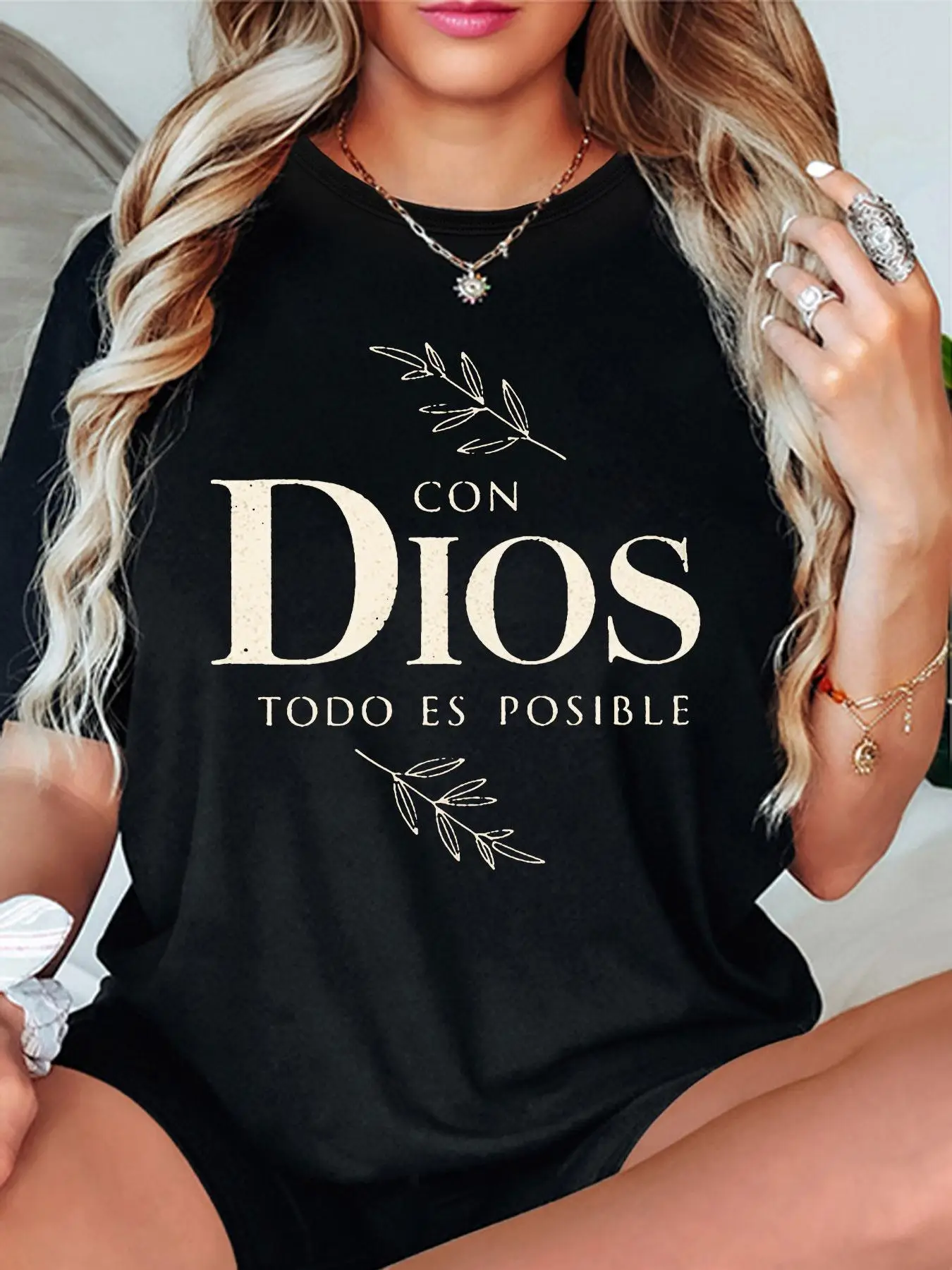 Women's Letter & Leaf Print Round Neck Tee, Casual Short Sleeve Crew Neck T-shirt for Summer, Fashion Women's Top for Daily Wear, T Shirts for Women