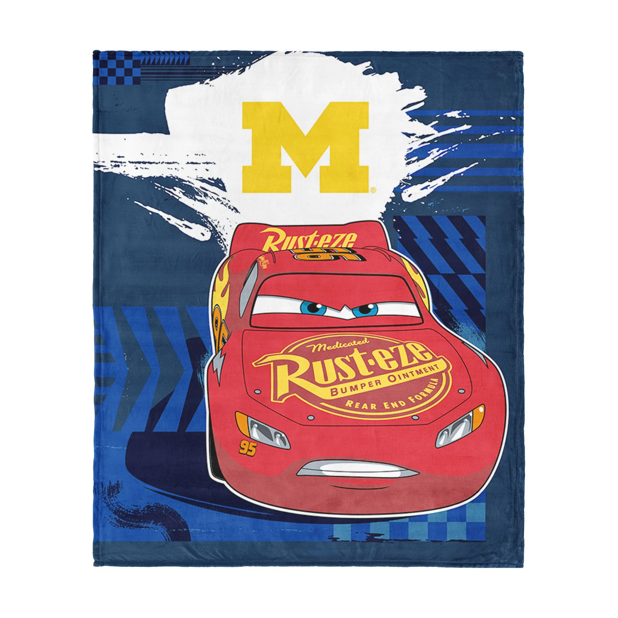 Collegiate University of Michigan Disney Cars Lap Time Navy Silk Touch Throw Blanket 46x60 inches
