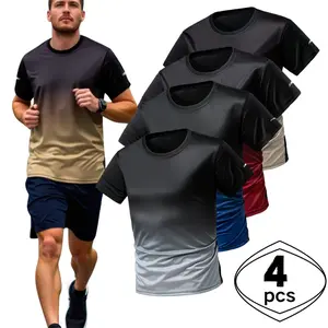 Men's 4-Pack Breathable Moisture-Wicking Gradient Sport Tees - Gym Outfits, Athletic Training Clothes for Daily Casual Wear