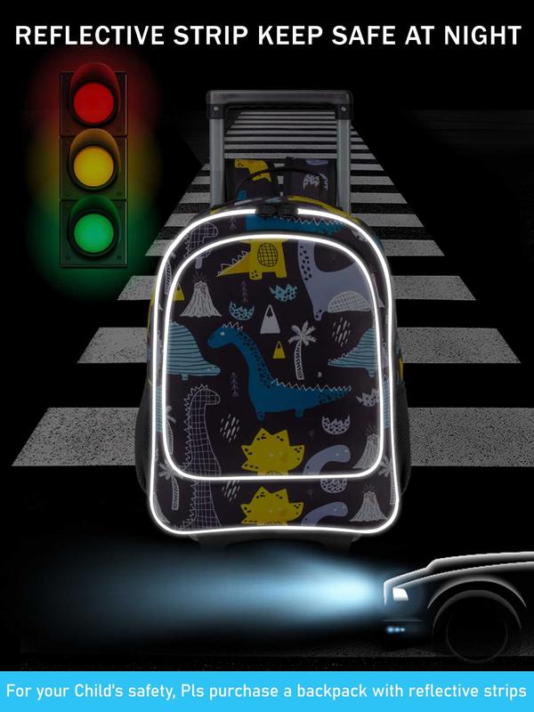 3PCS Kids Rolling Backpack, Roller Wheels Boys Bookbag - Wheeled Suitcase Elementary School Bag - Dinosaur