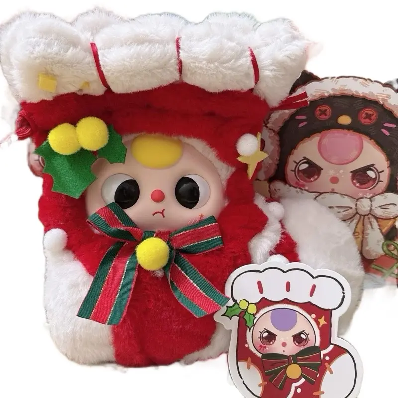 Unbox Baby Three 400% Christmas Holiday Plush Toy with Santa Hat, Green Bow, and Decorative Elements