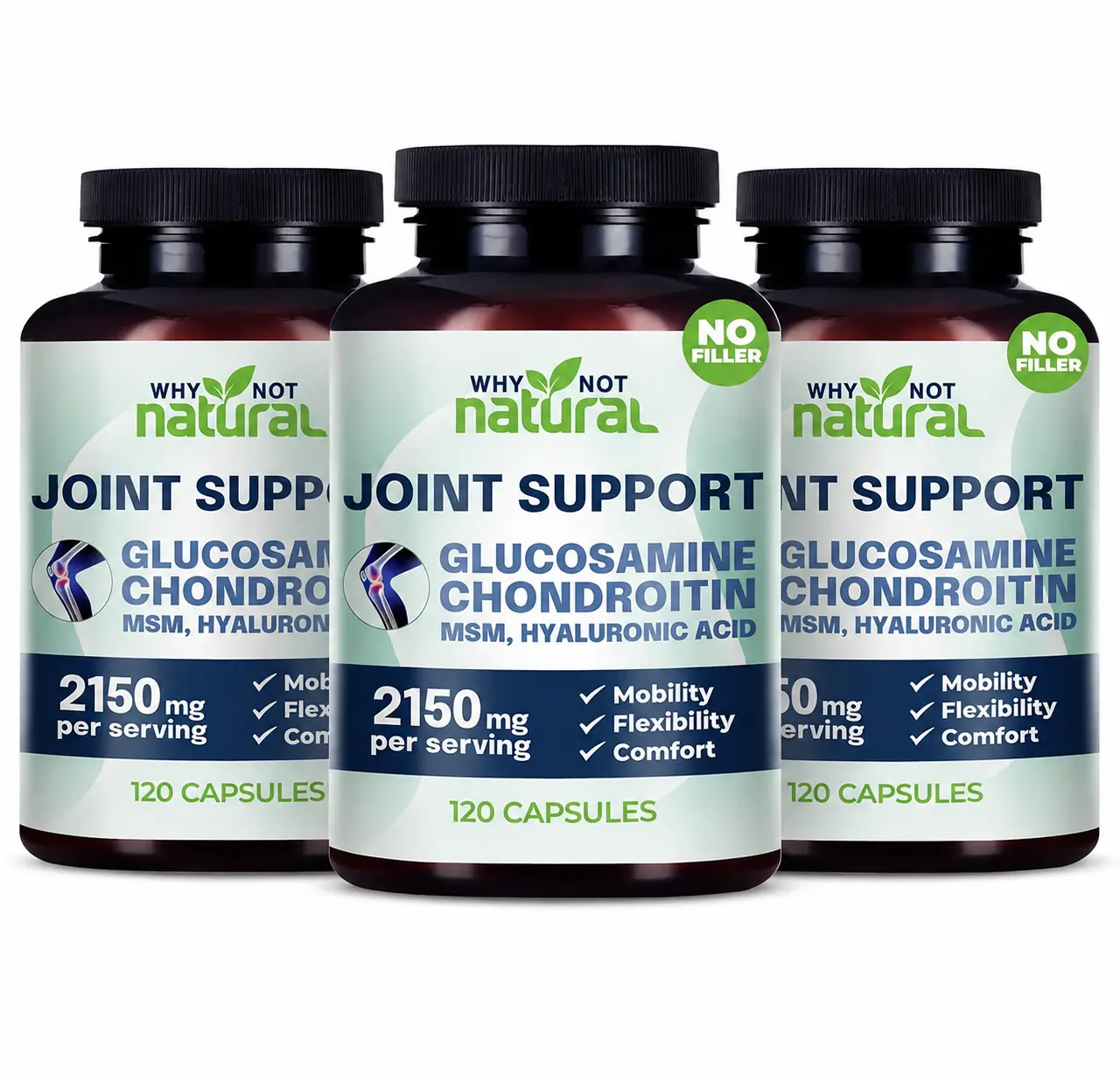 3 Pack Why Not Natural Glucosamine Chondroitin MSM, Joint Support Supplement, Capsules for Joint Support, Prop 65 Safe