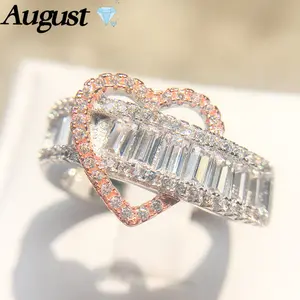 Women's Heart Cluster Ring - 3CT 2-Color Irregular Cubic Zirconia Sparkling Jewelry, Sizes 6-10