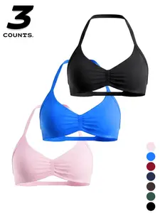 3-Piece Sexy Bikini-Style Seamless High-Elastic Halter Back Fitness Bra, Slim-Fitting Sporty Workout Top, All Seasons
