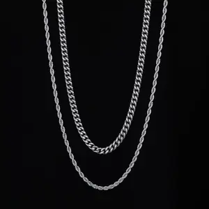 Cuban Link+ Rope Chain Stack - Silver RG132+RG123