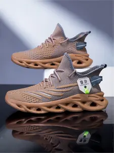 Men's Sneakers Casual Sports Breathable Knit Upper Lace-up Shoes Outdoor Mesh Shoes Fashion Lightweight Footwear, Sporty Knitted Running Shoes