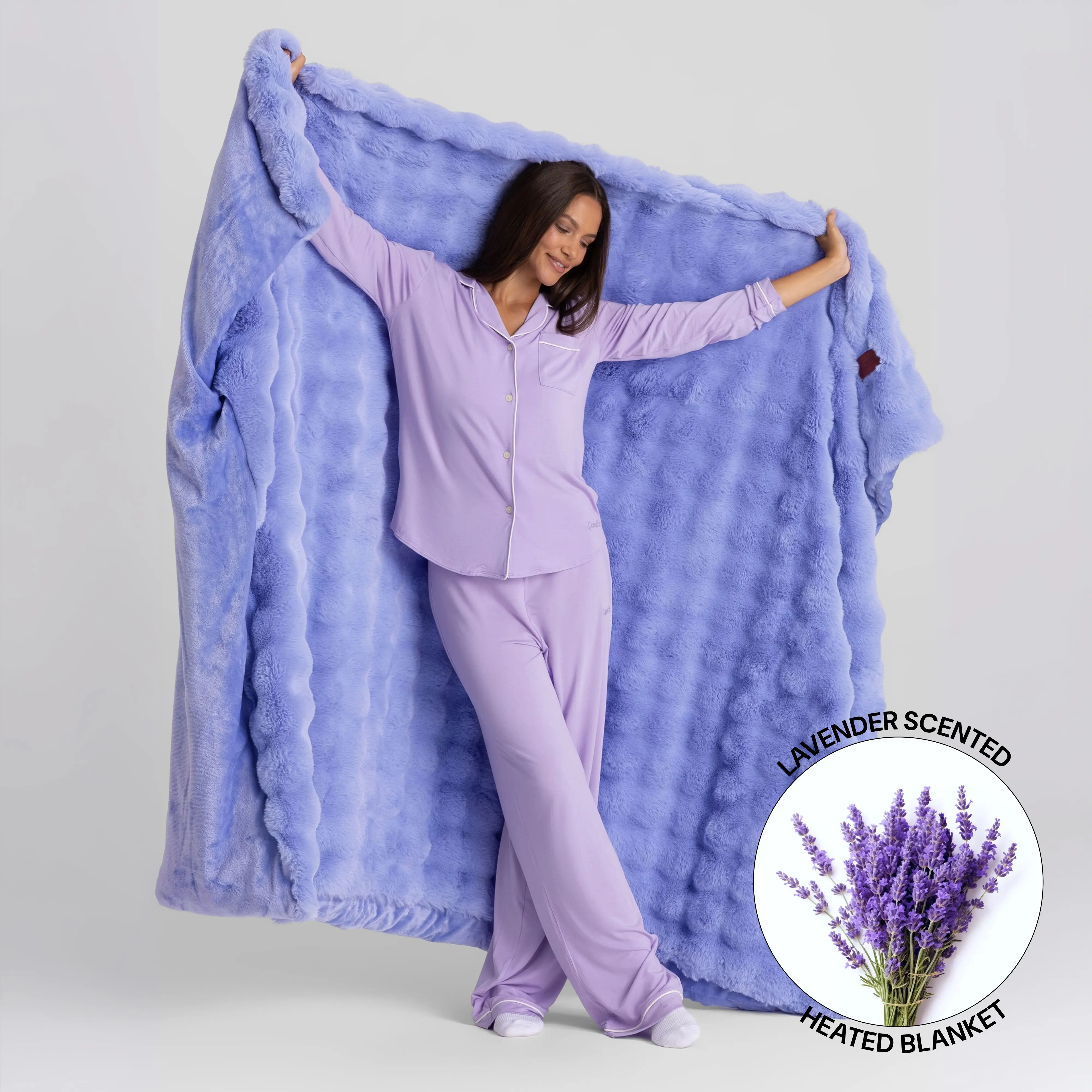 Comfrt | Lavender Ember Heated Blanket | Plush Faux Fur Blanket With 6 Heat Settings & Natural Lavender
